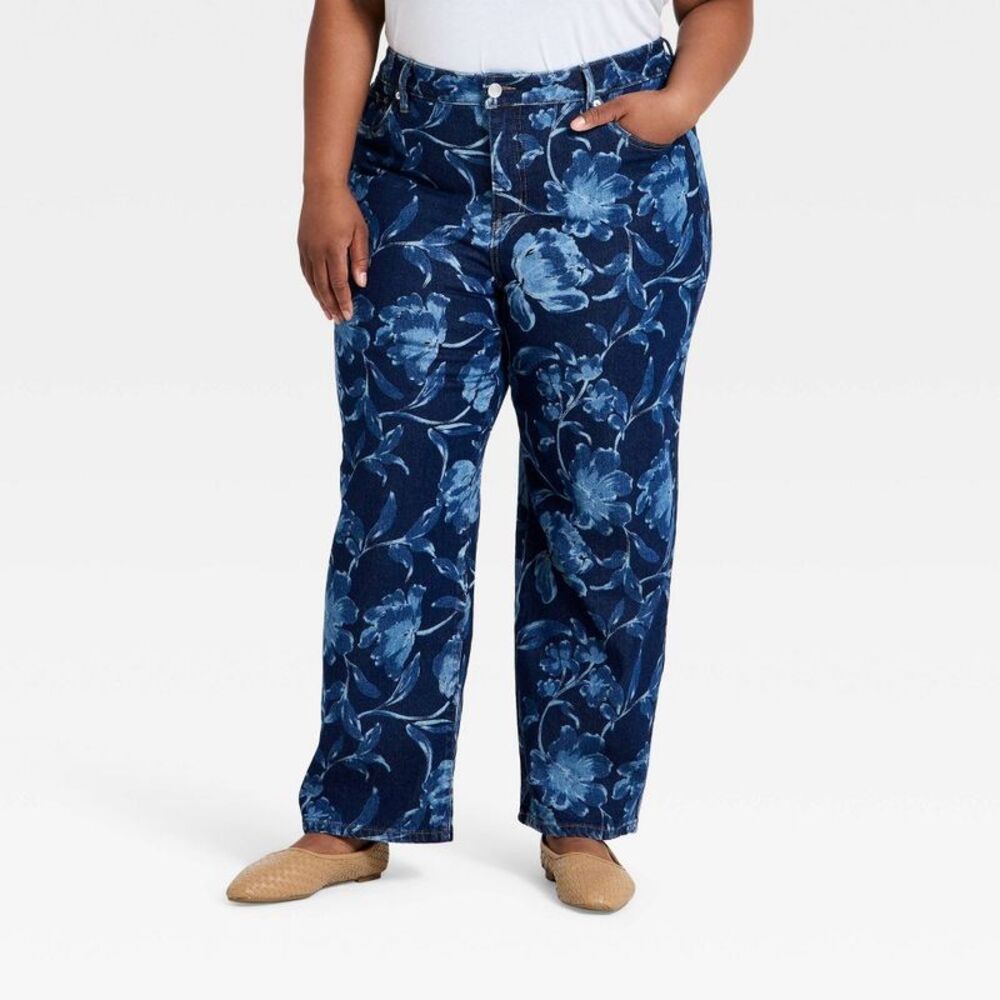 Ava & Viv Blue Floral Wide-Leg Pants